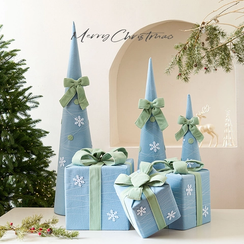 Ornamenti Decorativi Natalizi Albero A Cono Sfumato Macaron Scatola Regalo In Tessuto Fiocco Fiocco Di Neve Decorazioni Festa Puntelli Foto