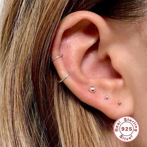 925 Sterling Silver Ball Stud Earrings Small Mini Round Bead Minimalist Daily Commute Style Women
