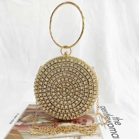 Borsa Da Sera Rotonda Clutch Con Strass E Manico In Metallo Per Feste Matrimoni Borsa A Mano Vintage Rigida Donna