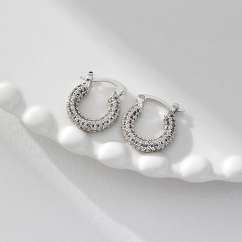 Copper Hoop Earrings Micro Pave Zircon 18K Gold Plated U Shaped Round Vintage Simple Elegant For Women