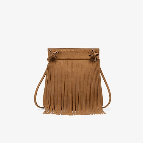 Vintage Dames Crossbody Tas Faux Suède Franje Schoudertas Grote Capaciteit Boheemse Kwastje Retro Satchel Bruin