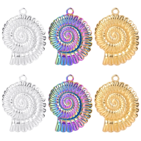 Nautilus Ammonit Fossil Anhänger Halskette Edelstahl Spiralmuschel Schmuck Für Damen Herren Gold Regenbogen Silber Ton Einfache Mode Kreative Accessoires