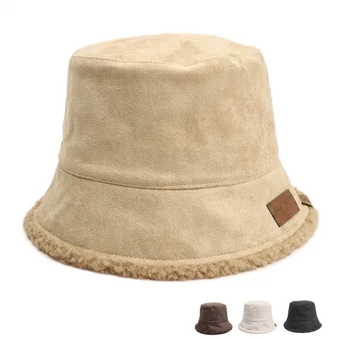 Cappello Alla Pescatora Reversibile Scamosciato E Lana Di Agnello Caldo Inverno Per Donna Chic Casual Pieghevole Retrò