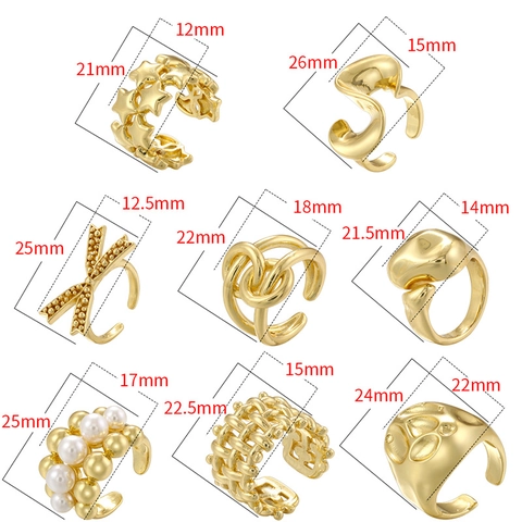 Anillo Abierto Geométrico Irregular Estrella Retorcido Martillado para Mujer Vintage Malla Tejida Latón Anillo Ajustable Perla Artificial Joyería de Moda