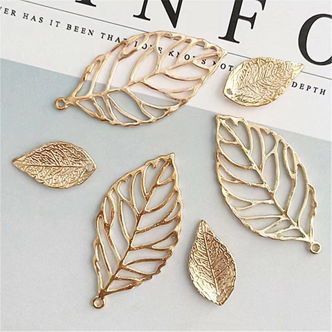 Hollow Leaf Charms Zinc Alloy Metal Gold Plated Pendants For DIY Earring Bracelet Jewelry Making Antique Style