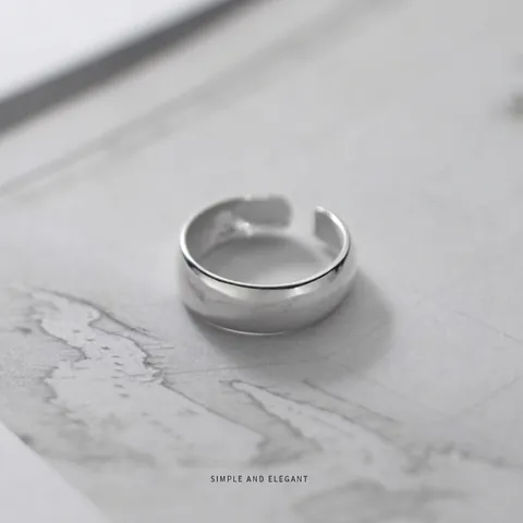 Anillo Ajustable De Plata De Ley 925 Pulido Superficie Ancha Joyería Geométrica Minimalista Para Mujer