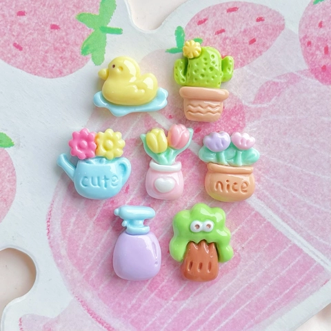Mini Resin Charms Cartoon Flower Duck Cactus Tree Jewelry Making Accessories For DIY Phone Case Hair Clip Earrings Cute Kawaii