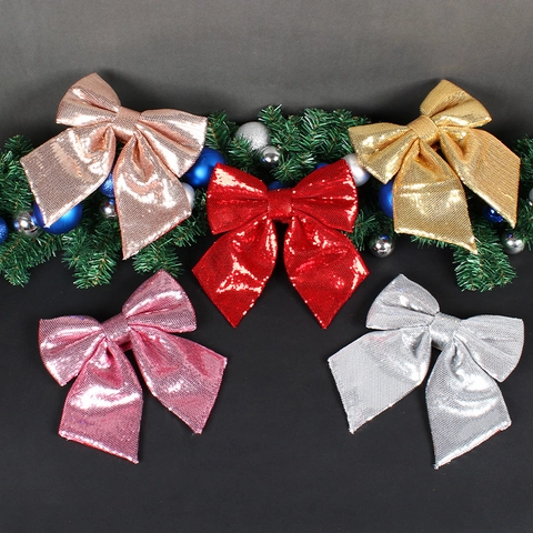Christmas Sequin Bow Large Shiny Glitter Ornaments For Christmas Tree Decoration Party Home Supplies