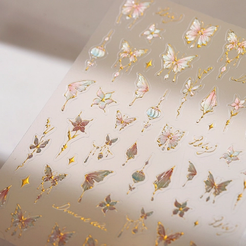 Pegatinas De Uñas Bronceadoras Mariposa Flor Relieve 3D Estilo Ins Elegante Decoración De Manicura Ultra Delgada Con Pegamento De Gelatina