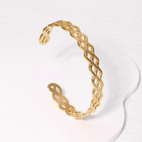 Holle Rooster Open Armband 304 Roestvrij Staal Geometrische Geweven Verstelbare Armband Niche Ontwerp Voor Vrouwen