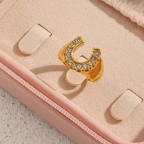 Bague Fer À Cheval Minimaliste En Acier Inoxydable Pour Femme Plaqué Or Zirconia En U Bague Géométrique Bijoux De Mode
