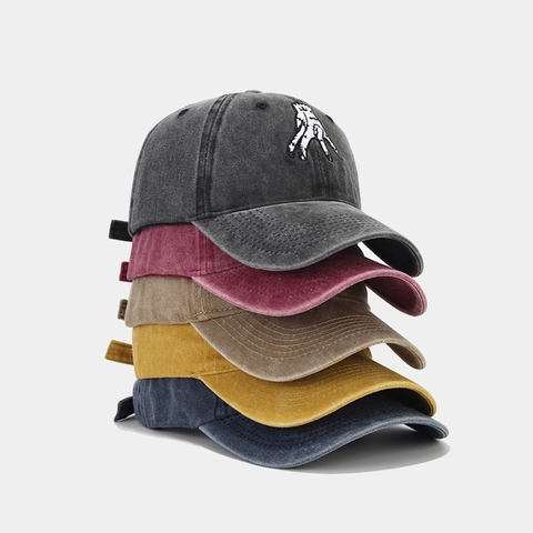 Washed Cotton Baseball Cap Retro Distressed Dad Hat With Hand Embroidery Adjustable Curved Brim Casual Outdoor Sun Protection