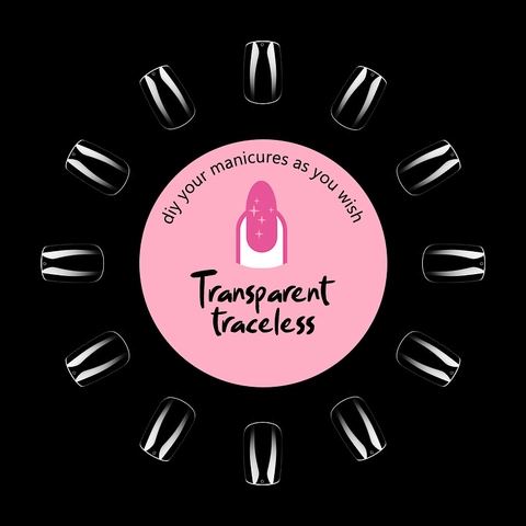 Ensemble de Faux Ongles à Presser Transparents Sans Trace Longueur Moyenne Carré Européen Avec Boîte de Rangement Pour Femmes