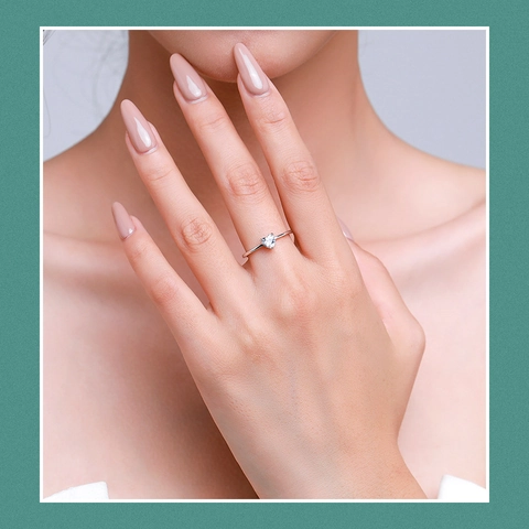 Heart Shaped 925 Sterling Silver Ring With Clear Cubic Zirconia Simple Dainty Solitaire Finger Jewelry For Women