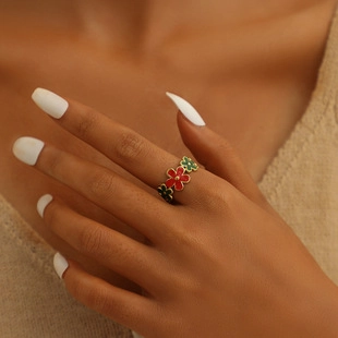 Edelstahl Bunte Emaille Blume Offener Ring Verstellbar Süßer Gänseblümchen Fingerring Mode Schmuck Für Damen Geschenk