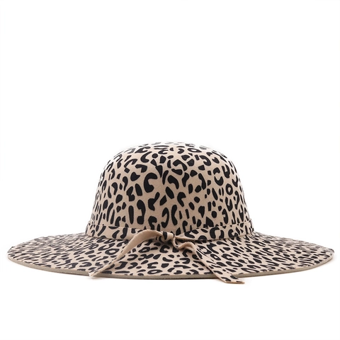 Fedora Hoed Met Brede Rand Luipaardprint Katoen Polyester Vilt Jazz Cap Met Decoratieve Strikband Vintage Voor Dames Heren