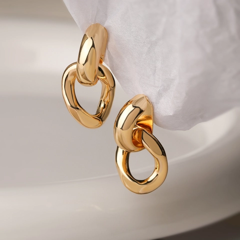 Orecchini Pendenti Geometrici Con Maglie Intrecciate Rame Placcato Oro Argento Gioielli In Metallo Minimalista
