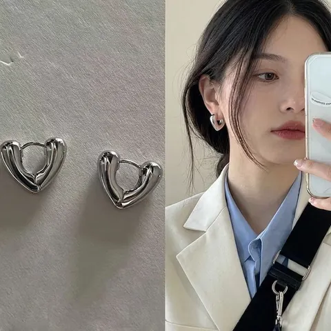 Hart Hoepel Oorbellen 3D Geometrisch Koper Minimalistisch Elegant Romantisch Sieraden Voor Vrouwen