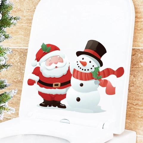 Adesivo Copriwater Natalizio Babbo Natale Pupazzo Di Neve Impermeabile PVC Decalcomania Muro Bagno Decorazione Casa Festiva