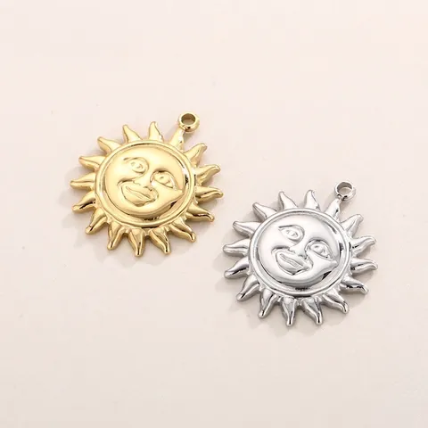 Colgante Cara Sol Sonriente Acero Inoxidable DIY Accesorio Joyería Amuleto Pulido Oro Plata Para Collar Pulsera