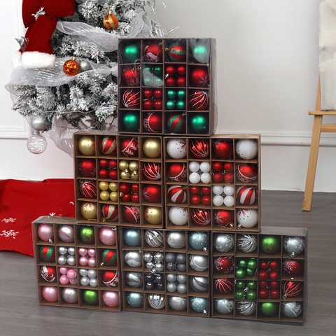 Christmas Ball Ornaments Plastic Painted Hanging Balls For Holiday Tree Decor Shiny Matte Glitter Snowflake Patterns