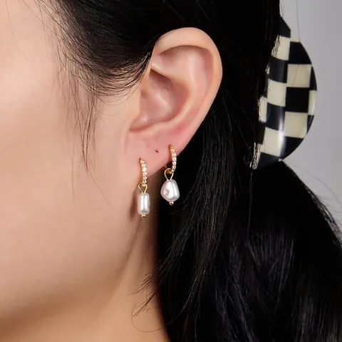 Künstliche Barockperlen Creolen 925 Sterling Silber Mit Zirkon Unregelmäßiger Tropfen Eleganter Schmuck Für Damen