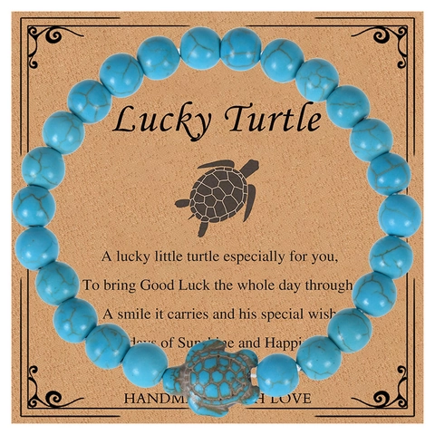 Bracelet Perles Tortue Chanceuse Pierre Naturelle Pierre De Lave Turquoise Bijoux De Plage Fait Main Femmes Hommes
