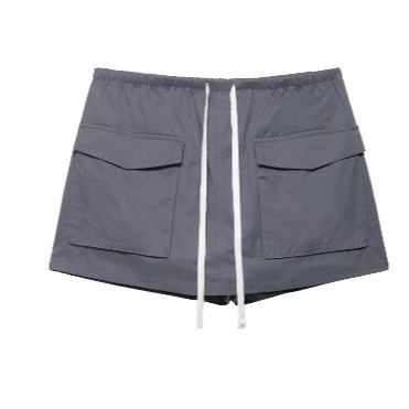 Ensemble Deux Pièces Femme Veste à Capuche et Jupe-Short Cargo Couleur Unie en Tissage de Polyester Style Streetwear