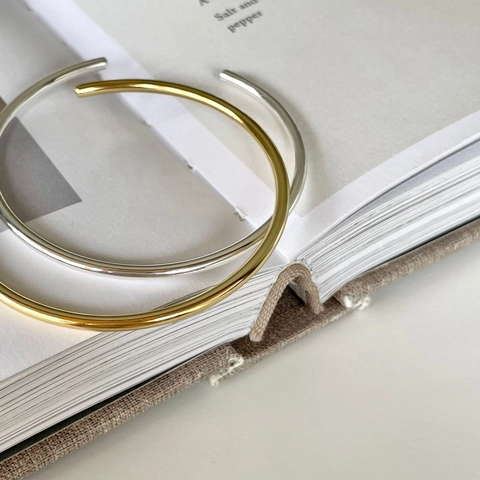 925 Sterling Silver Open Bangle Bracelet Minimalist Geometric Thin Line Polished Jewelry For Women Simple Elegant