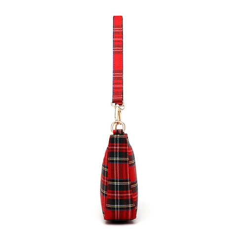 Borsa Baguette A Quadri Da Donna Tela Spalla Sotto L'Ascella Borsa A Mano Retro Motivo Tartan Versatile Tracolla