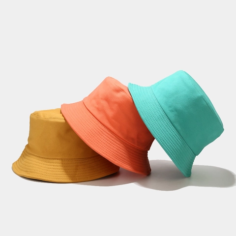 Solid Color Bucket Hat Cotton Canvas Reversible Sun Protection Foldable Outdoor Summer Casual Unisex Plain Basin Cap