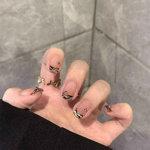 French Leopard Press On Nails Künstliche Falsche Nägel Mit Strasssteinen Glänzender Glitzer ABS Kunststoff Für Frauen