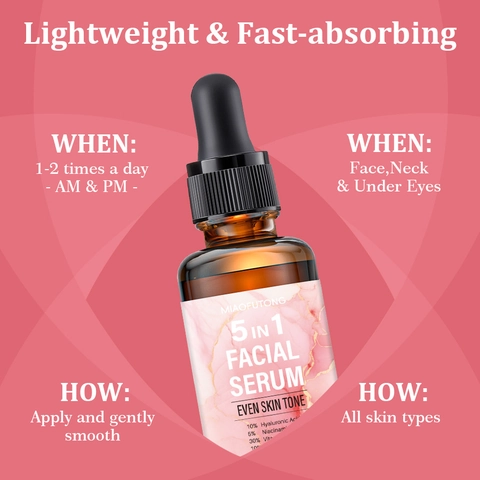 MIAOFUTONG 5 In 1 Face Serum Vitamin C Vitamin E Hyaluronic Acid Niacinamide Collagen Brightening Moisturizing Skin Essence
