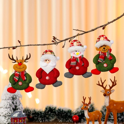Christmas Ornaments Hanging Decorations Polyester Plush Felt Santa Snowman Reindeer Bear Tree Home Party Decor Novelty Festive