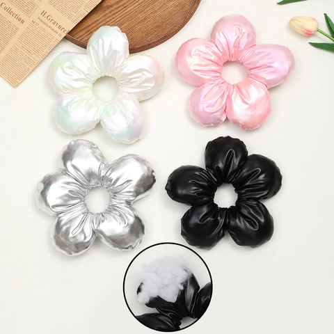 Coletero De Flor 3D Extragrande Goma De Pelo Floral Cuero PU Metálico Elástico Accesorios De Cabello Tendencia Mujer