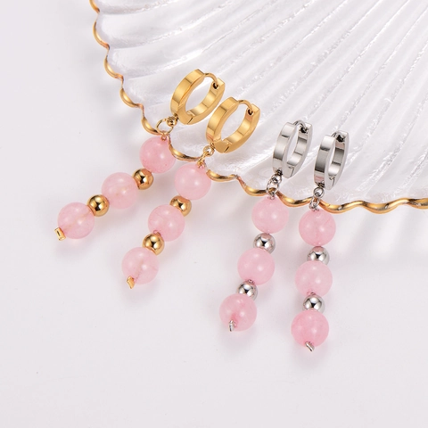 Pendientes De Aro Colgantes Acero Inoxidable 304 Cuentas Cristal Rosa Estilo Vacaciones Playa Para Mujeres