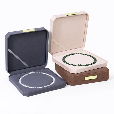 Octagonal Velvet Necklace Jewelry Case Artificial Pearl Storage Holder With Metal Plate Mother Day Gift Packaging Luxury Display Organizer