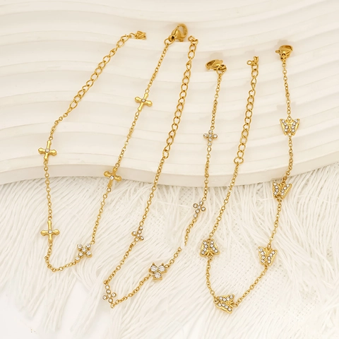 Pulsera Acero Inoxidable 304 Chapada Oro 18K Mujer Impermeable Hipoalergénica Zircón Mariposa Corazón Joyas