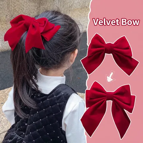 Red Velvet Large Bow Hair Clip For Girls Handmade Oversized Hairpin Bowknot Headwear Back Of Head Styling Accessories