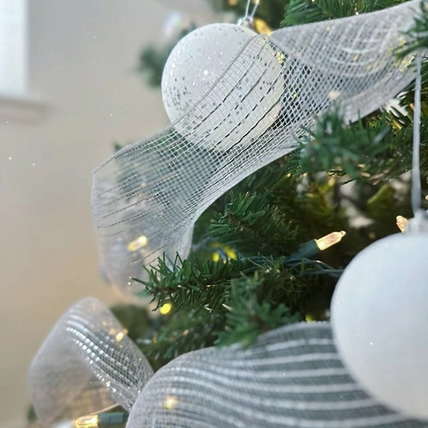 Christmas Deco Mesh Ribbon Metallic Stripe Polypropylene Tulle For Wreath Garland Christmas Tree Decoration Festive