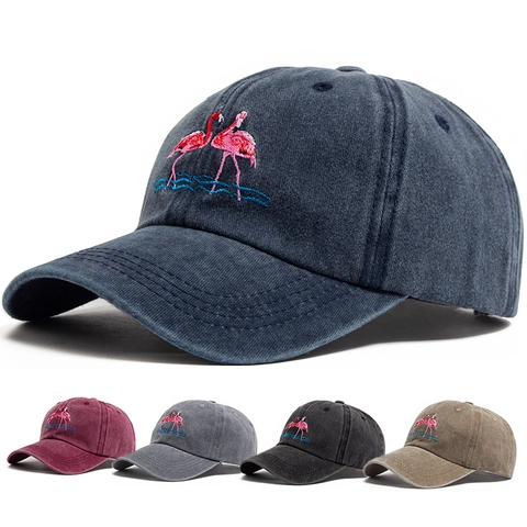 Cappello Da Baseball In Cotone Lavato Vintage Ricamo Fenicottero Retro Cappello Da Sole Regolabile Per Donna E Uomo