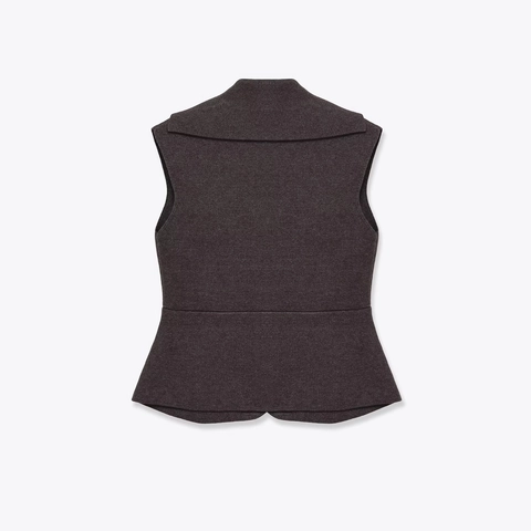 Damen Slim Fit Strickweste Ärmellose Blazer Revers Schößchen Saum Knopfleiste Weste Einfarbiges Top