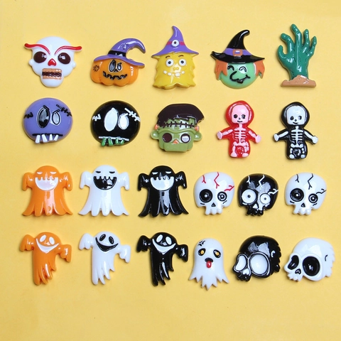 Ciondoli In Resina Di Halloween Cabochon Retro Piatto Teschio Fantasma Zucca Strega Per Fermagli Capelli DIY Custodia Telefono Decoro