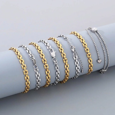 Stainless Steel Hollow Out Geometric Link Bracelet For Women Minimalist Fashion Adjustable Jewelry Accessory