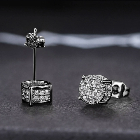 Round Stud Earrings Copper Micro Pave Zircon Hip Hop Iced Out Fashion Accessory Elegant Jewelry
