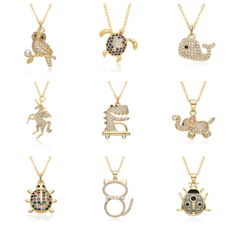 Collana con Ciondolo Animale alla Moda Oro Rame Strass Gioielli per Donna Hip Hop Gufo Balena Tartaruga Accessori