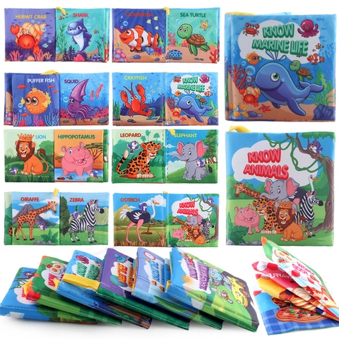 Baby Cloth Books Early Education Washable Tear Resistant Crinkle Paper Soft Fabric Infant Learning Toy Animals Ocean