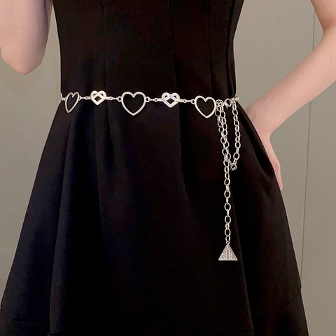Hartvormige Uitgeholde Metalen Kettingriem Verstelbare Tailleketting Sieraden Voor Dames Zilver Punk Stijl Accessoires
