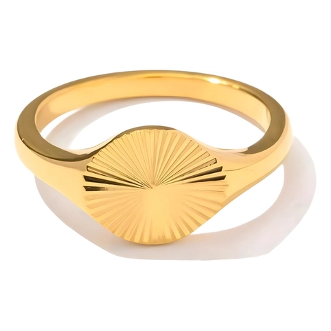 Anillo A Sigillo In Acciaio Inossidabile Minimalista Rotondo Texture Raggi Di Sole Lucidato Placcato Oro Gioielli Geometrici Donna