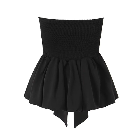 Trägerloses Oberteil Mit Großer Schleife Gesmoktes Oberteil Und Rüschensaum Sexy Schnürung Hinten Bandeau Für Damen